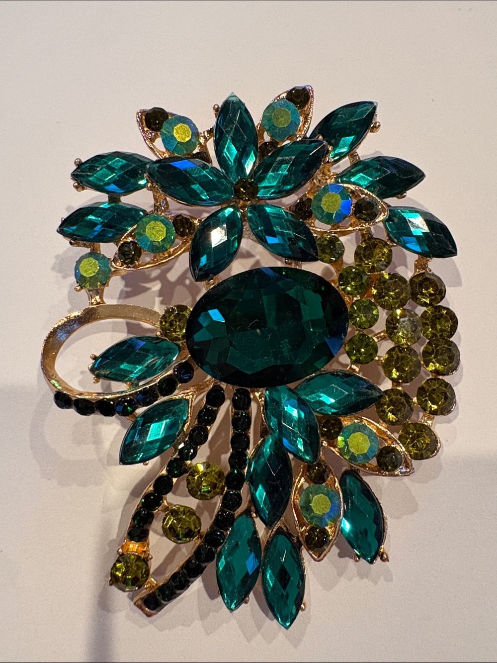 Green Crystal Floral Statement Brooch/Pendant